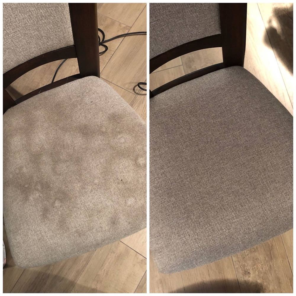 Limpeza de cadeira estofada, antes e depois